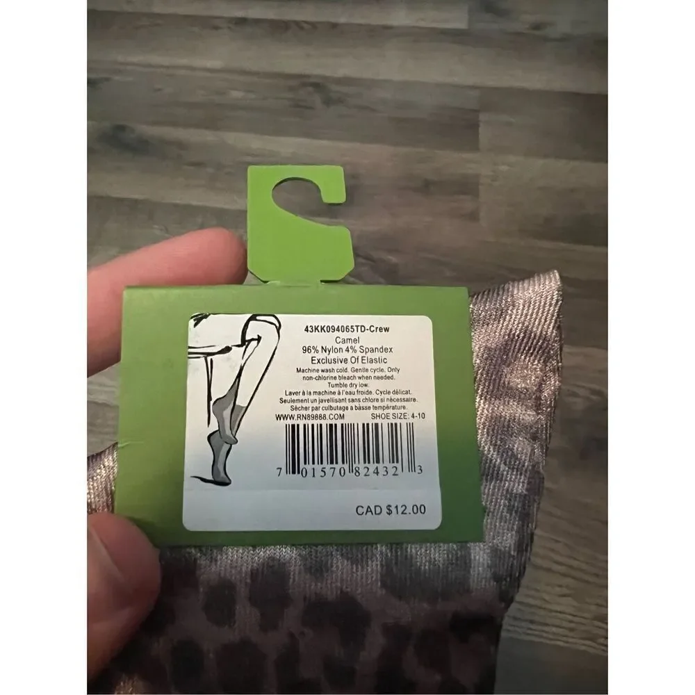 Kate Spade Leopard Meow Crew Socks Woman’s One Size (4-10)NEW